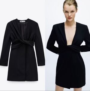 Zara Black Blazer Draped Dress NWT